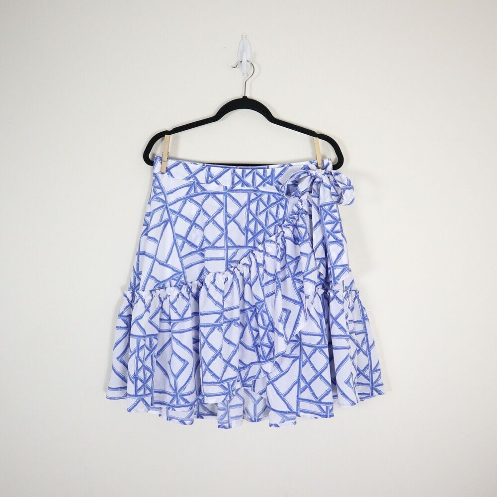 NWT Vineyard Vines Size 10 Bamboo Lattice Wrap Skirt Marlin Blue White Ruffle